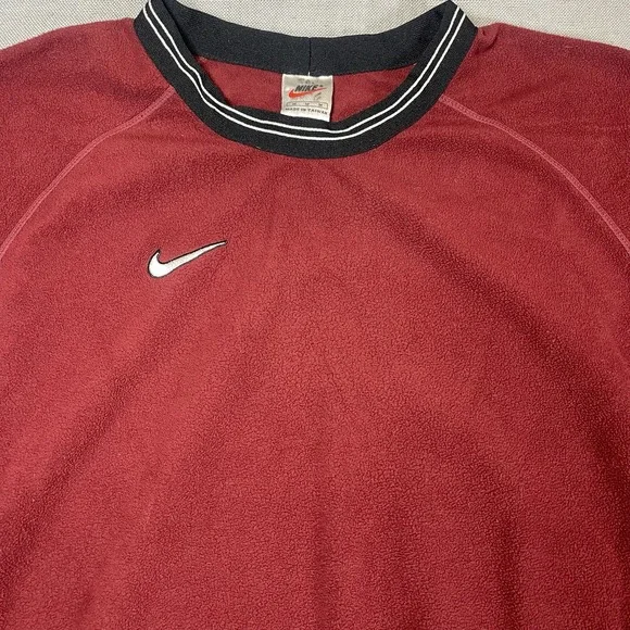 Vintage Nike Fleece Sweatshirt Mens M Red Pullover Swoosh Athletic Crewneck 90s - Picture 2 of 9